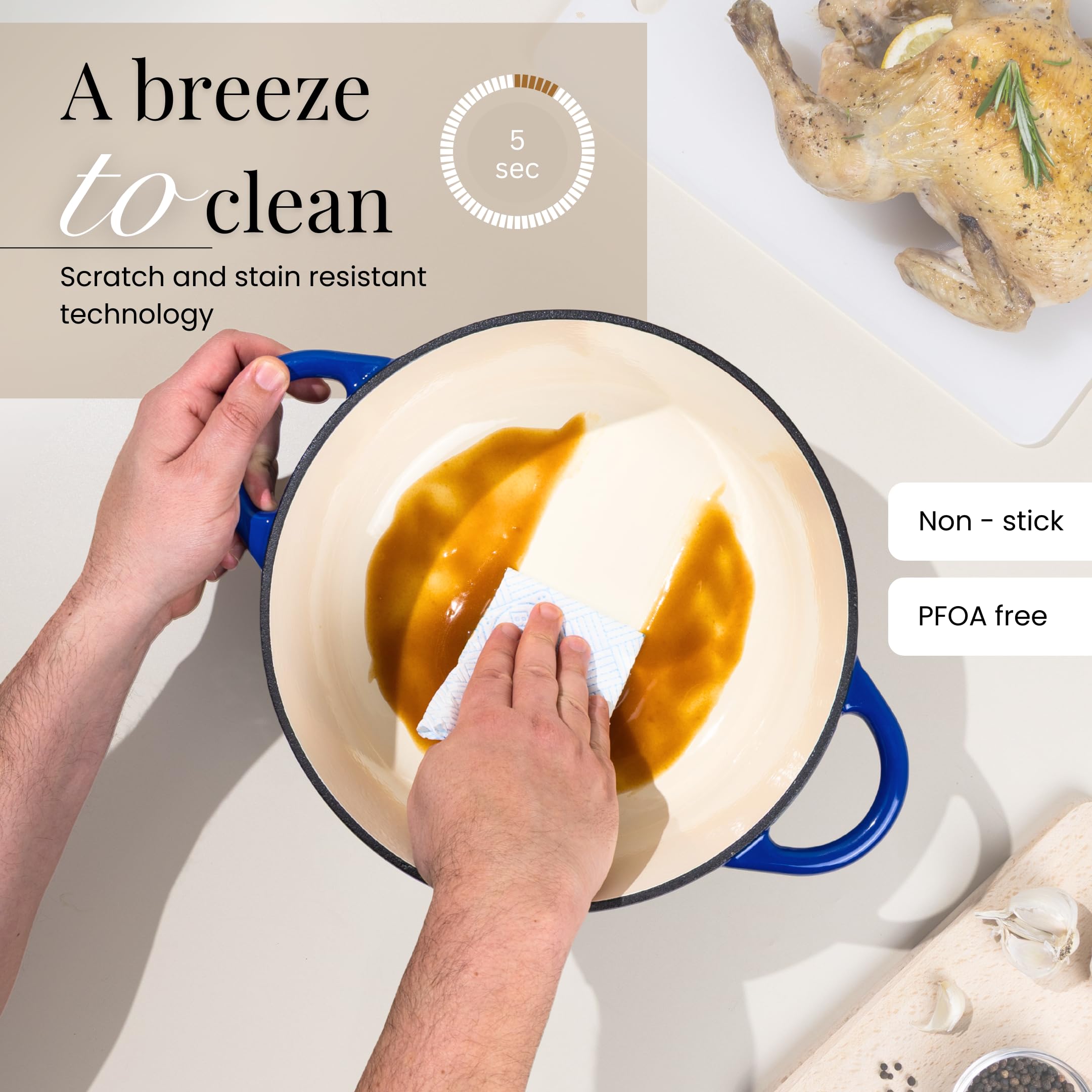Nuovva enamelled cast iron dutch oven 28cm dark blue interior, non-stick feel for stews