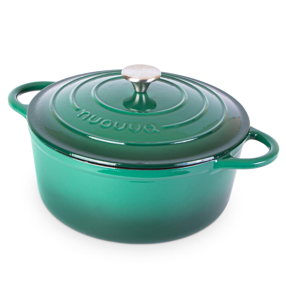 Nuovva enamelled cast iron Dutch oven with lid in dark green, easy cleaning and even heat