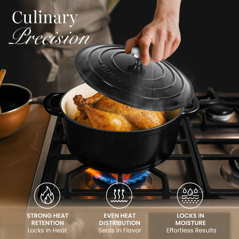 Nuovva enamelled cast iron Dutch oven excels at braising and stews.