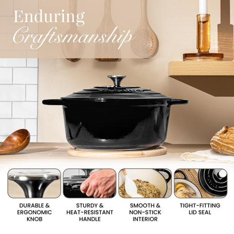 Nuovva enamelled cast iron Dutch oven supports bread baking with even heat.
