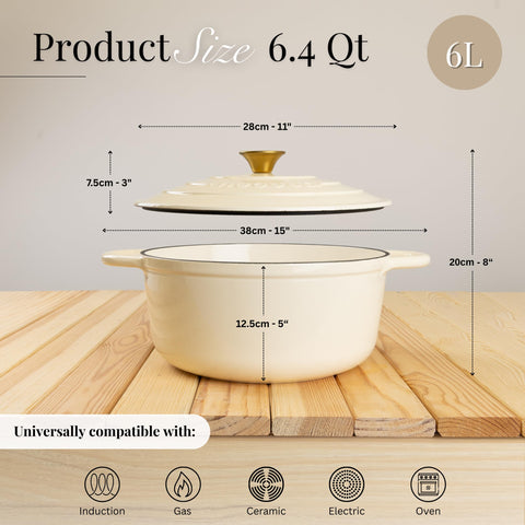 Nuovva enamelled cast iron Dutch oven cream interior view suitable for browning