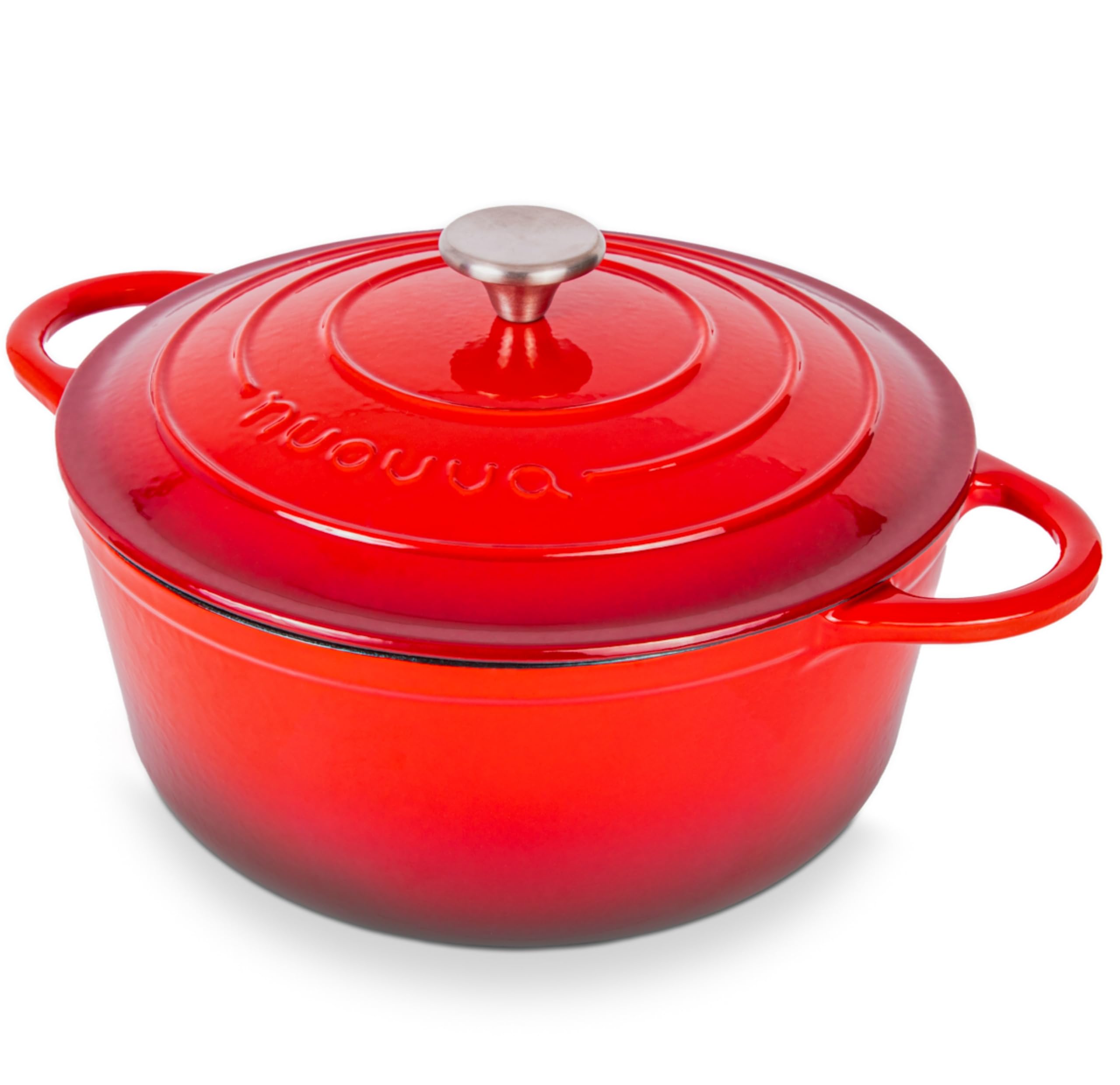 Nuovva enamelled cast iron Dutch oven red with lid for even heat and braising