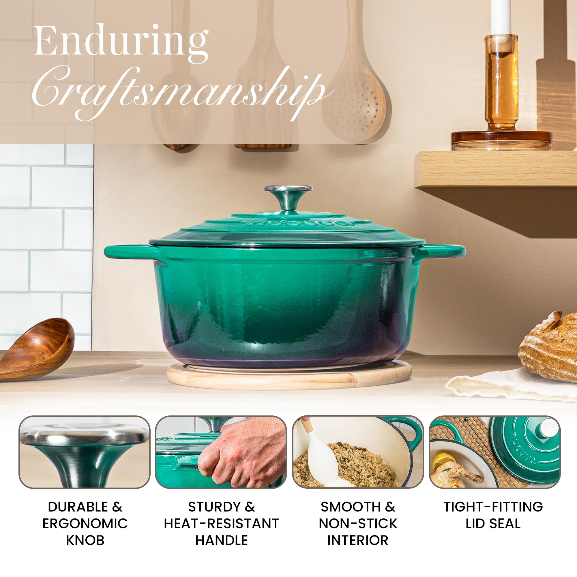 Nuovva enamelled Dutch oven ready for hob to oven transitions