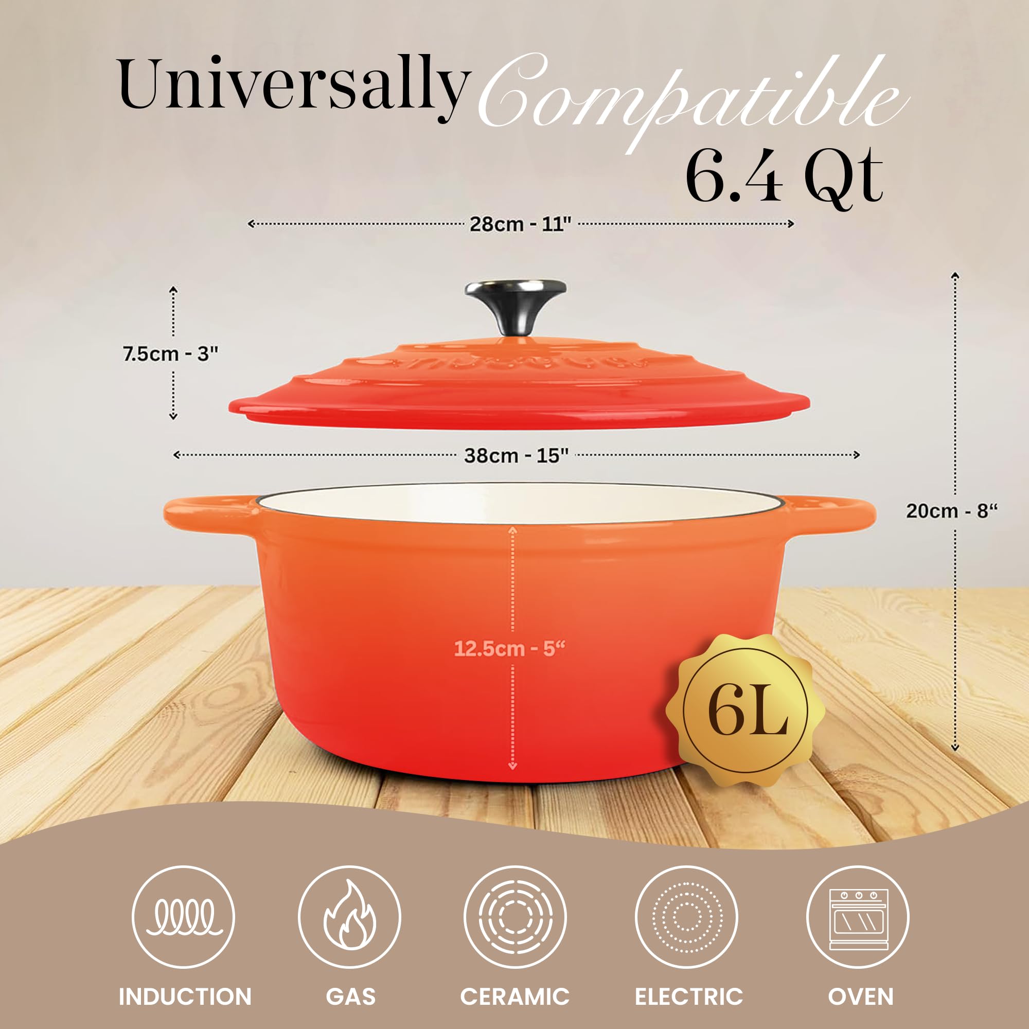 Nuovva enamelled Dutch oven interior view shows smooth enamel for easy cleaning.