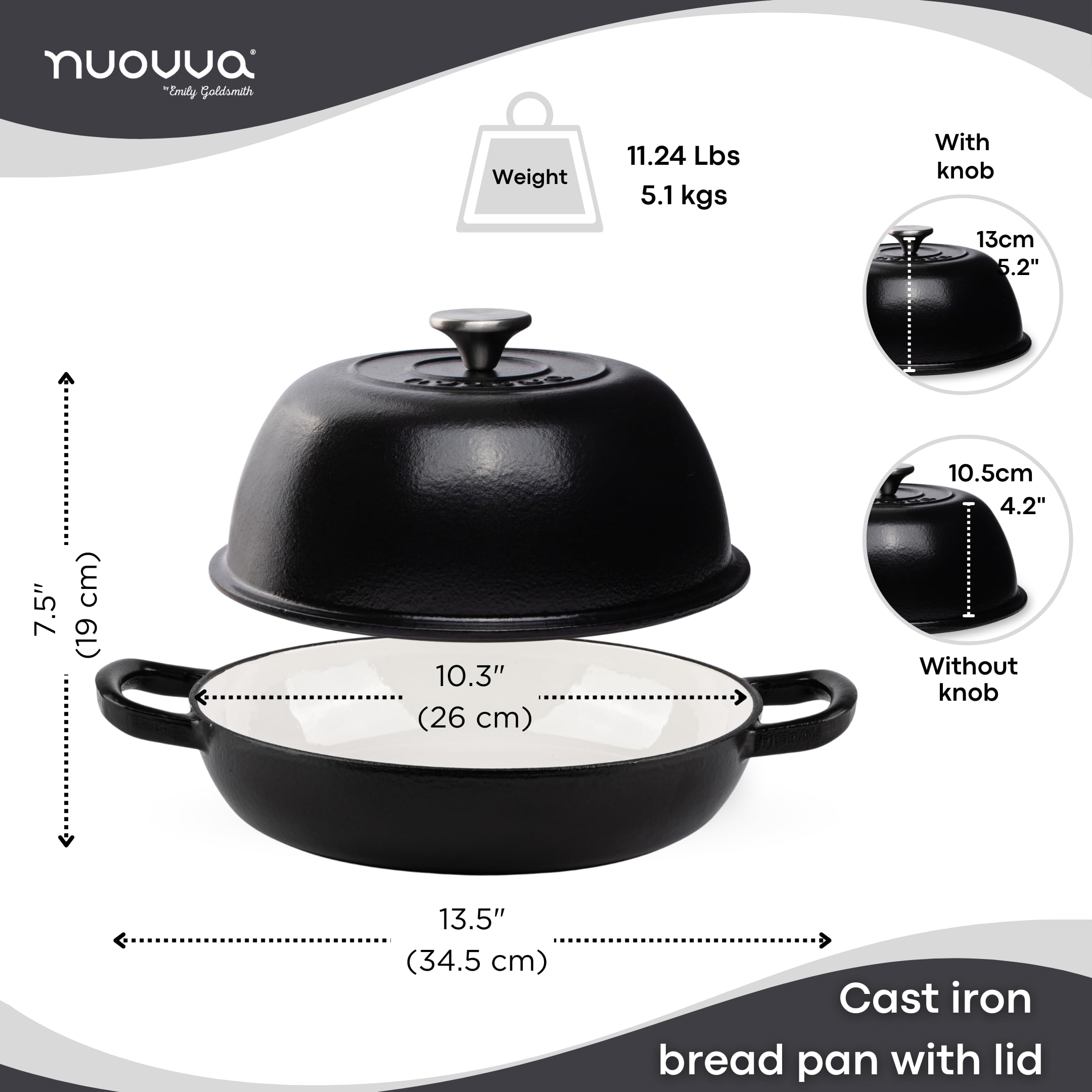 Nuovva enamelled dutch oven with lid on preserves moisture for bread baking.