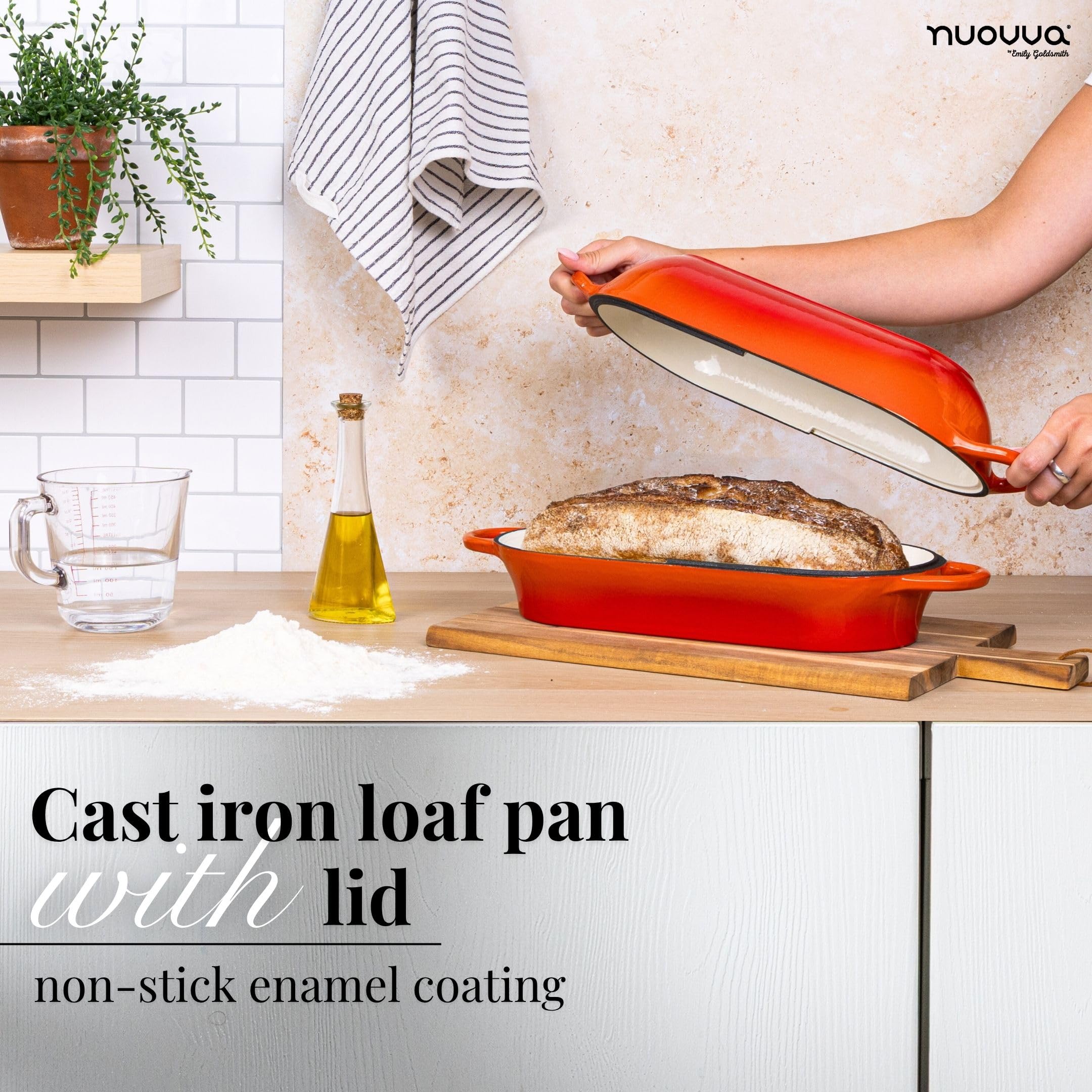 Even-heat distribution in Nuovva loaf pan promotes uniform crust and crumb.