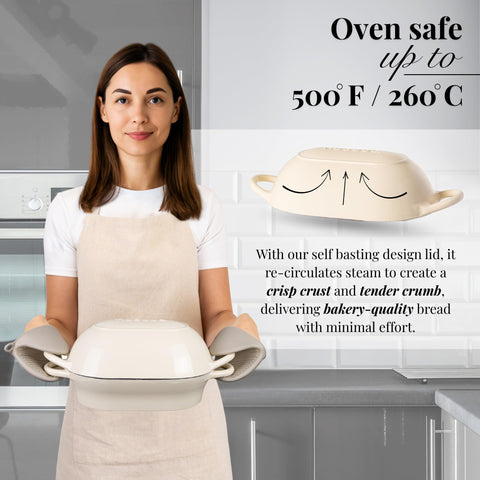 Nuovva oven-safe 500f design supports high-heat baking and roasting.