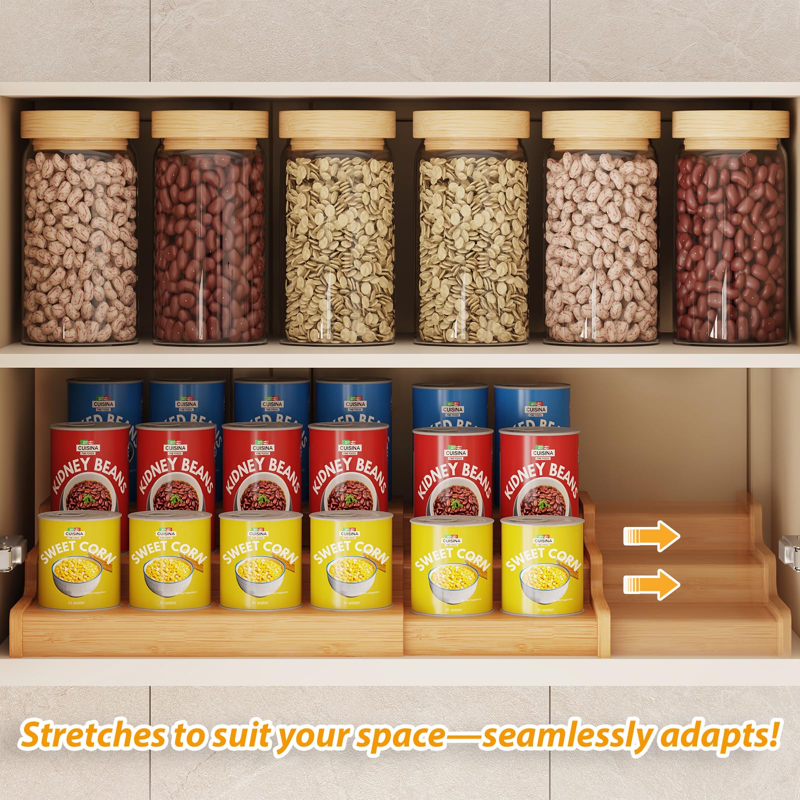 NuoyuanShen bamboo pantry organizer split design enables two compact racks.