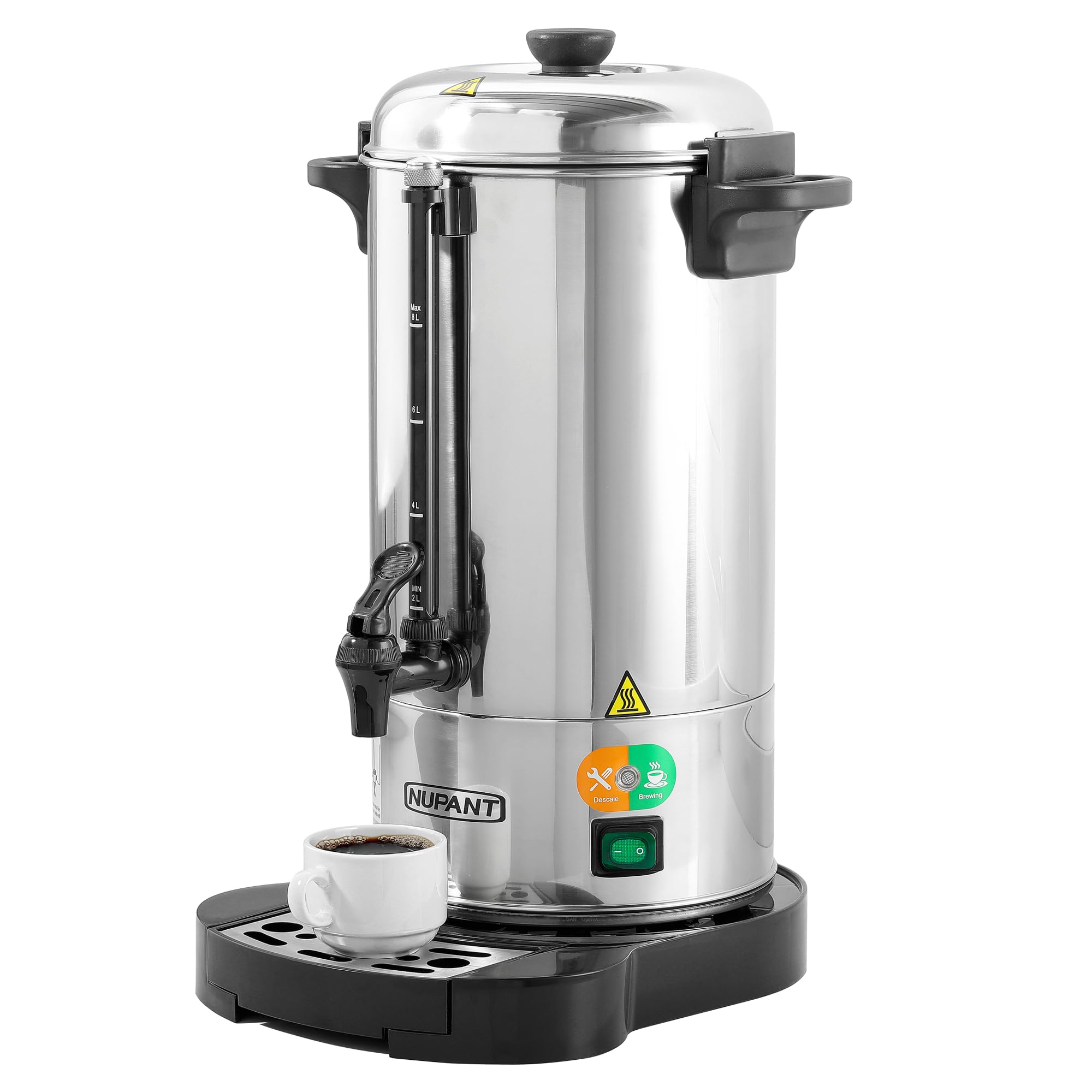 NUPANT coffee urn 50-cup front view highlights high-capacity catering use.