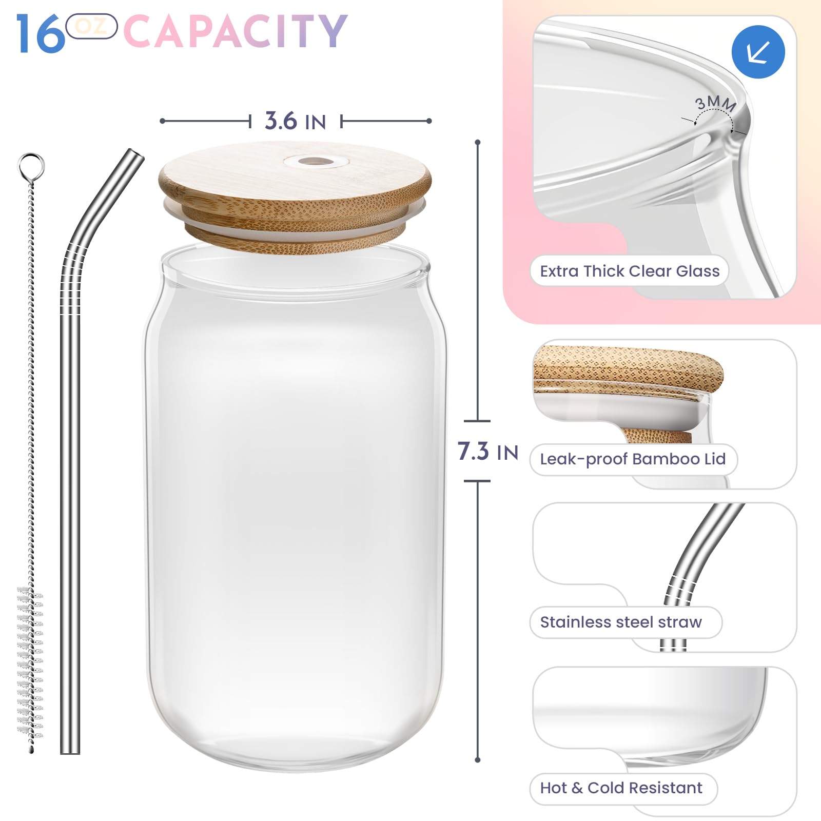 Nurforta bamboo lid glass cup, keeps drinks protected and stylish