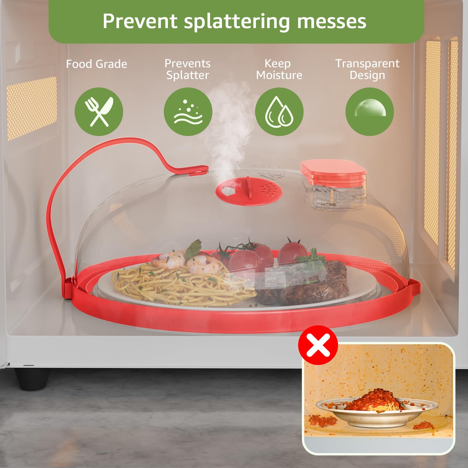 Nutikas 10-inch red splatter guard fits most microwaves for clean heating