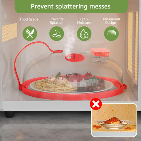 Nutikas 10-inch red splatter guard fits most microwaves for clean heating
