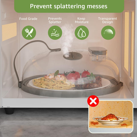 NUTIKAS microwave splatter cover with handle for easy lifting