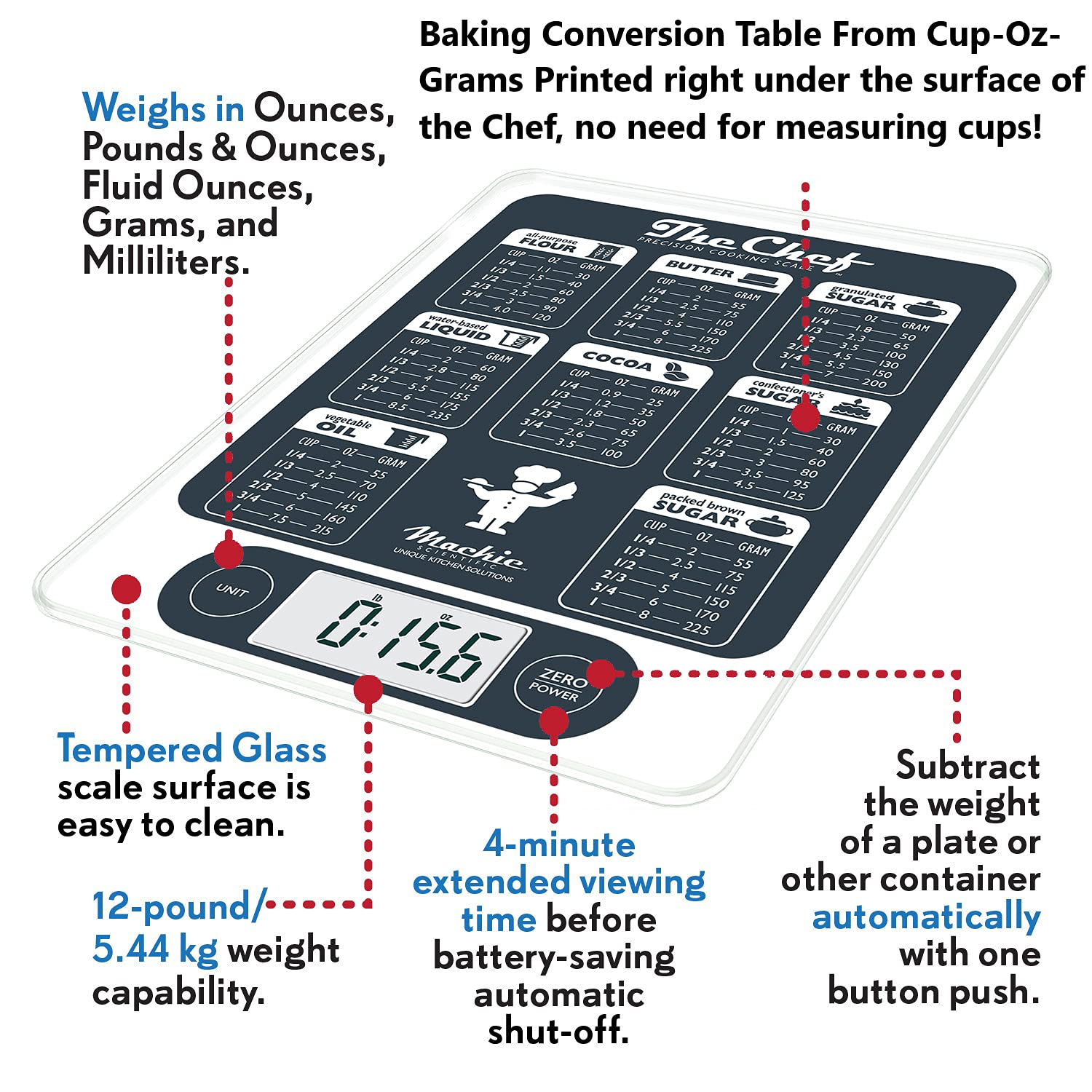 NutraTrack digital scale with backlit display for easy reading during cooking.