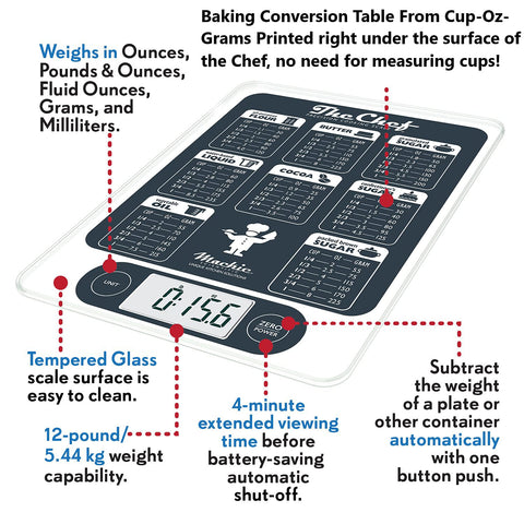 NutraTrack digital scale with backlit display for easy reading during cooking.