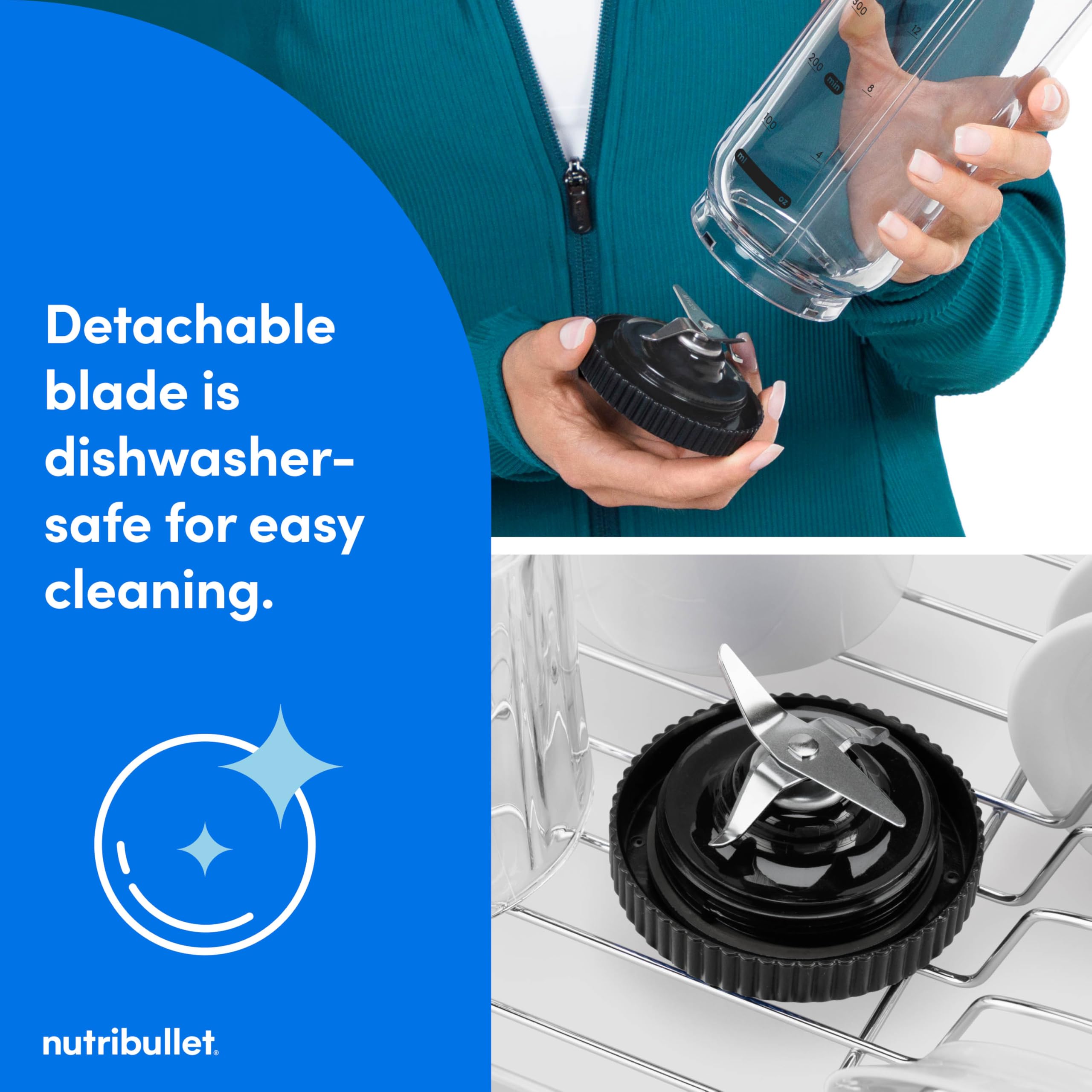 NutriBullet Flex removable blade for quick dishwasher-safe cleanup.