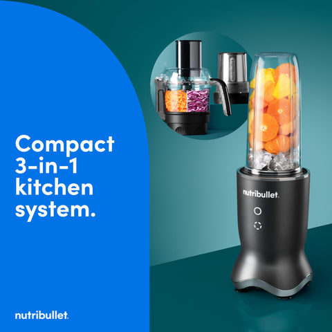 NutriBullet Ultra Plus+ 2-cup food processor attachment handles chopping and slicing.