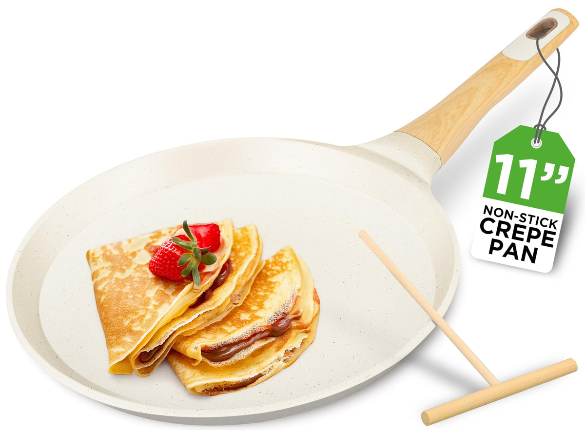 NutriChef 11-inch marble-coated crepe pan for easy release and even browning.