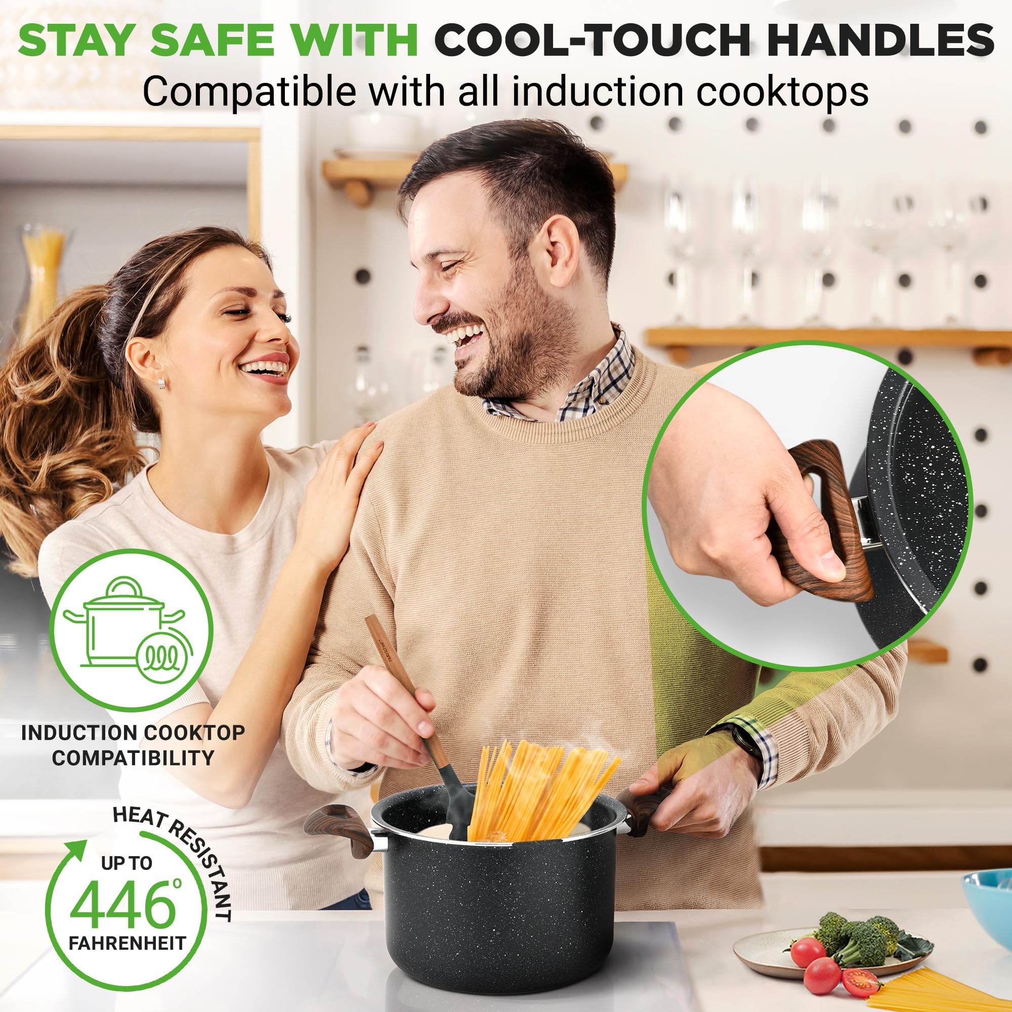 NutriChef heat-resistant handles provide secure grip during transfer.