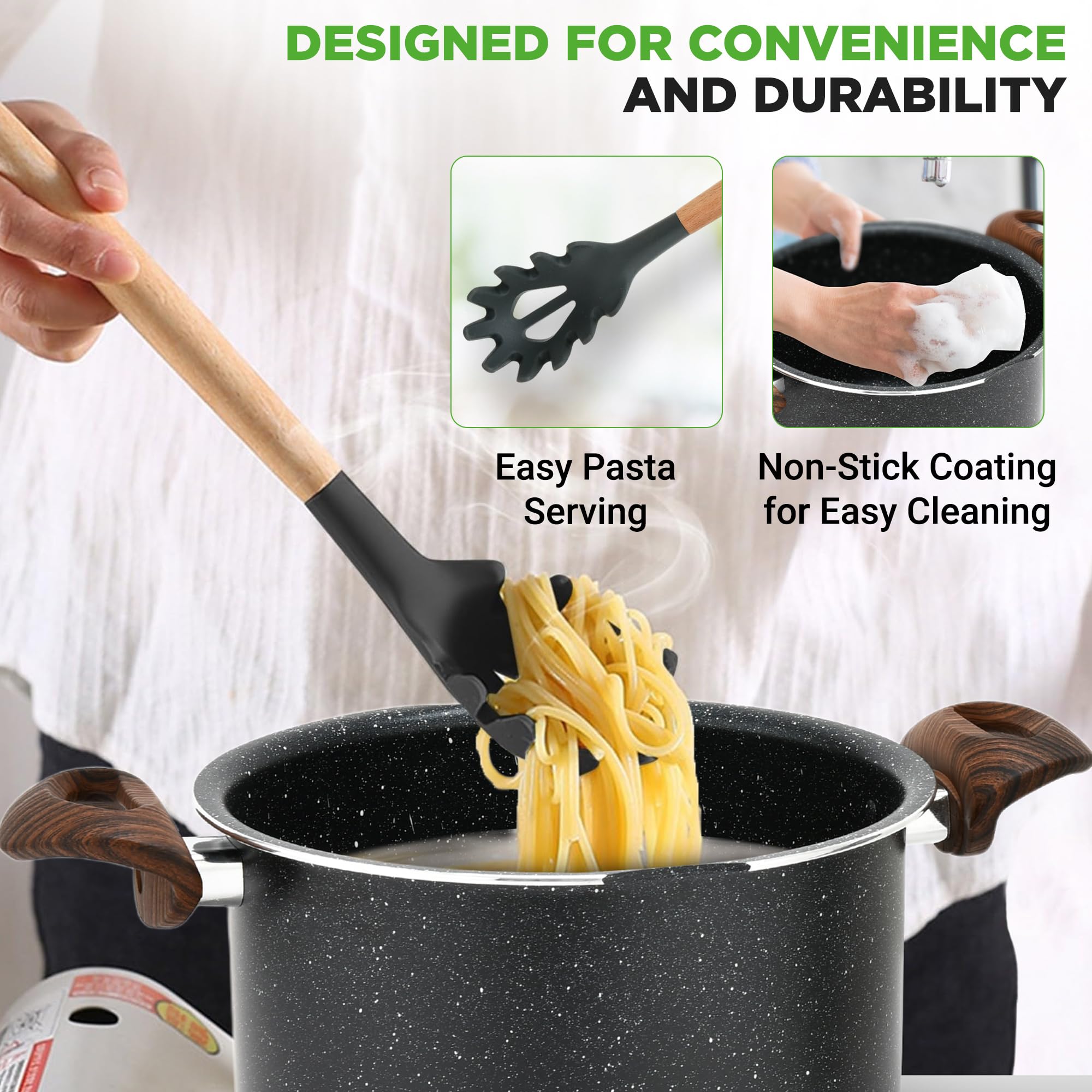 NutriChef pasta fork included for easy serving and stirring.