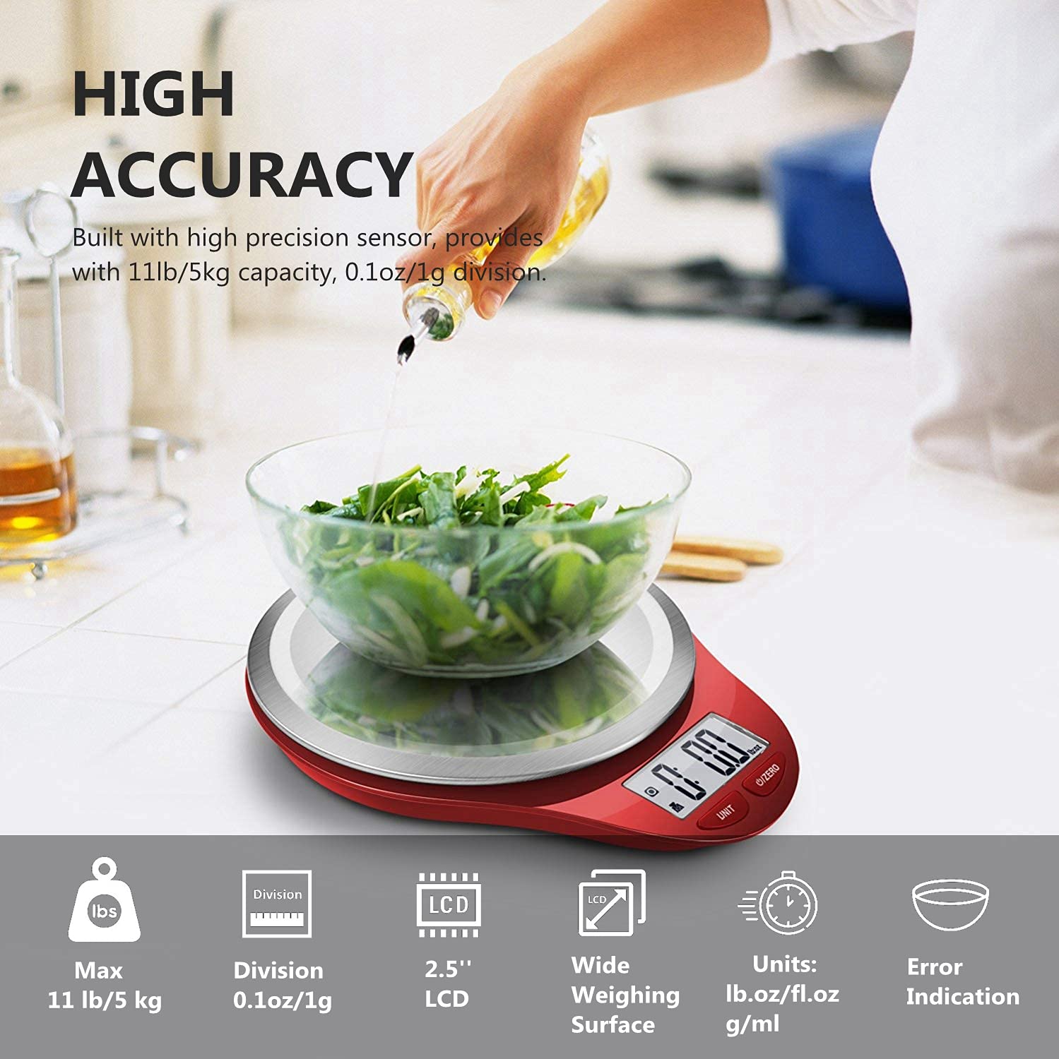 NUTRI FIT scale shows a large display for easy reading while cooking.