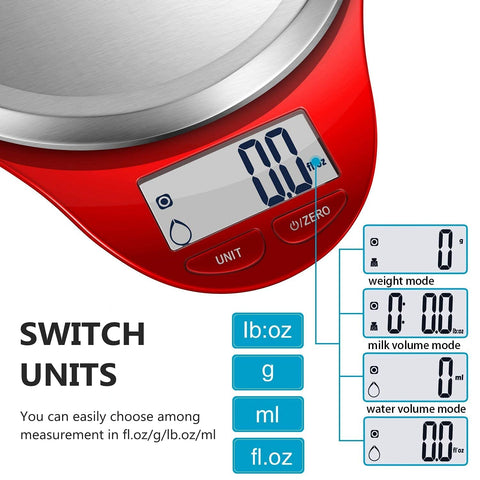 NUTRI FIT scale tare function lets you weigh multiple ingredients in one container.