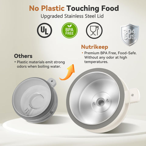 Nutrikeep 40oz capacity demonstrates batch-friendly milk or juice preparation.