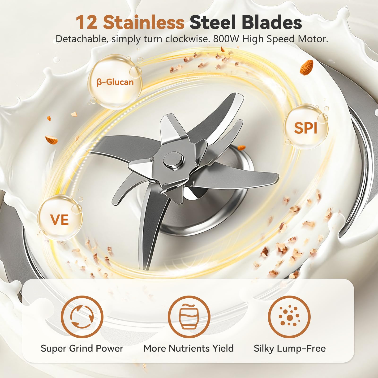 Nutrikeep 800W motor with 12 blades delivers smooth textures.