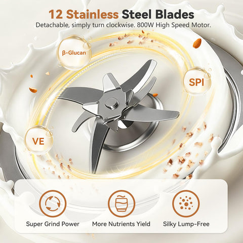 Nutrikeep 800W motor with 12 blades delivers smooth textures.