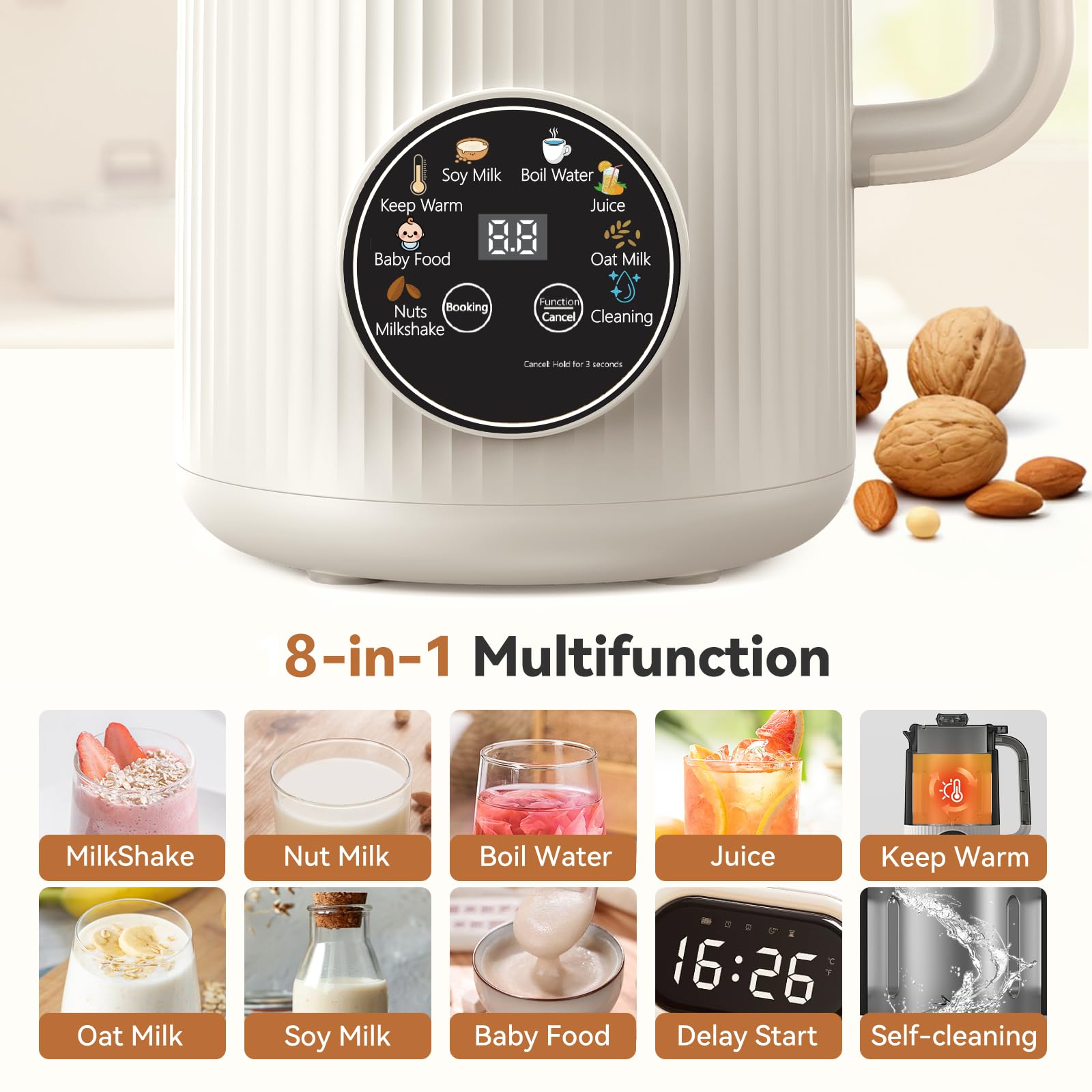 Nutrikeep stainless steel lid and inner tank ensure safe contact with ingredients.