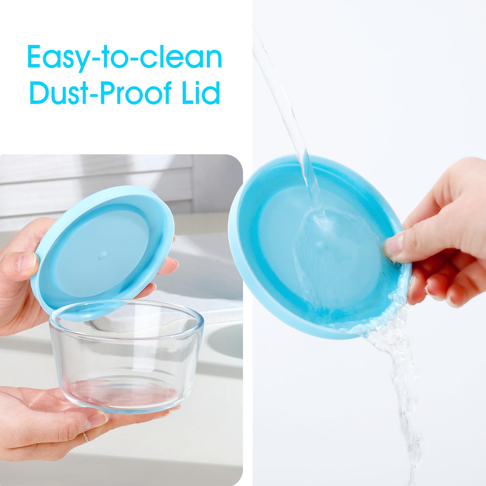 NutriUps 1cup glass container with blue lid for quick leftovers.