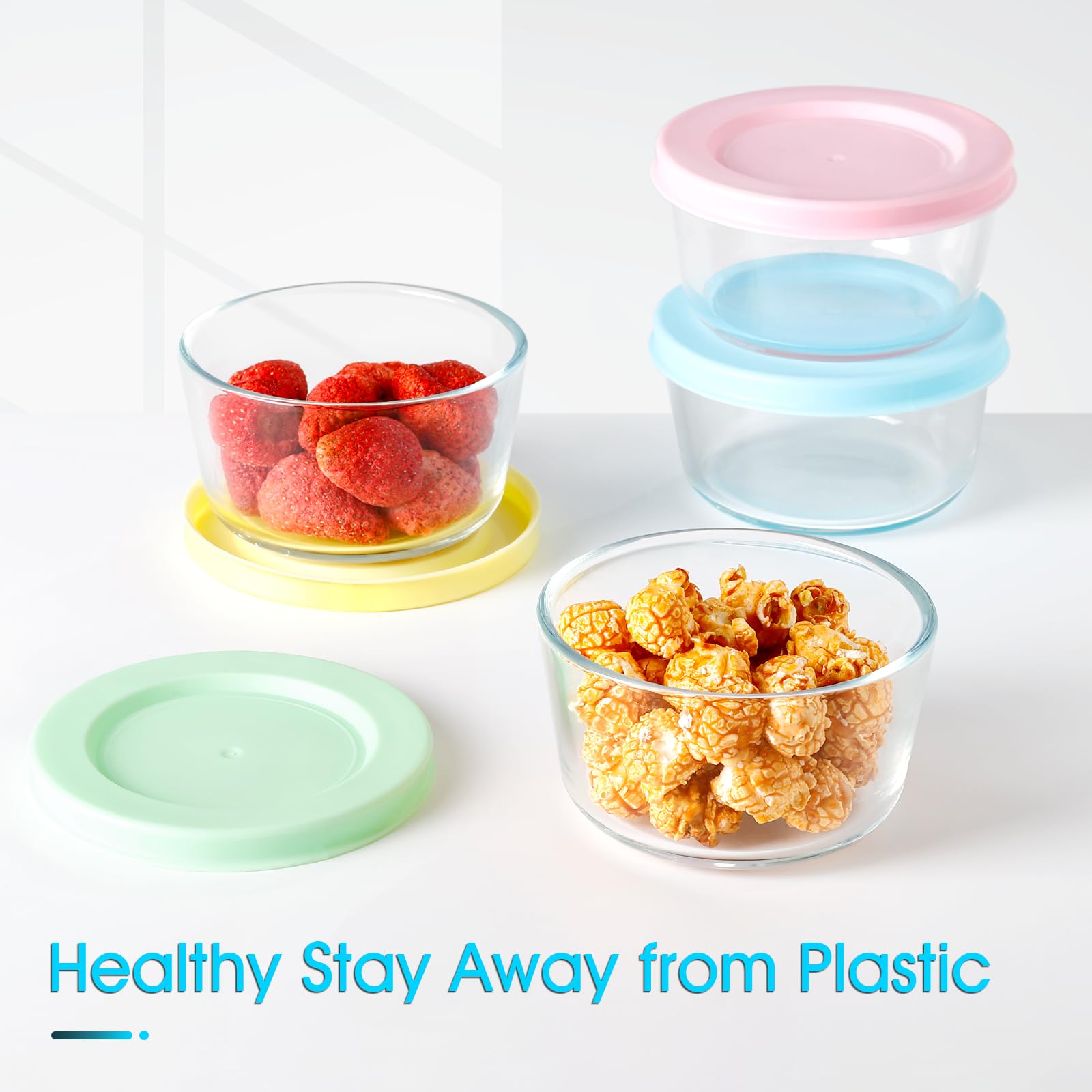 NutriUps 1cup glass container with green lid for easy sorting.