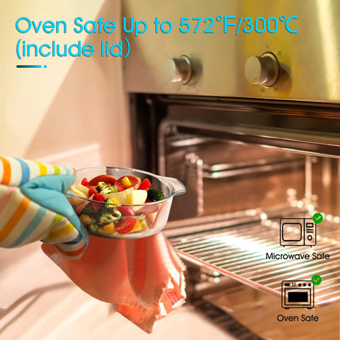 NutriUPS 25oz clear glass casserole with lid for monitoring cooking.