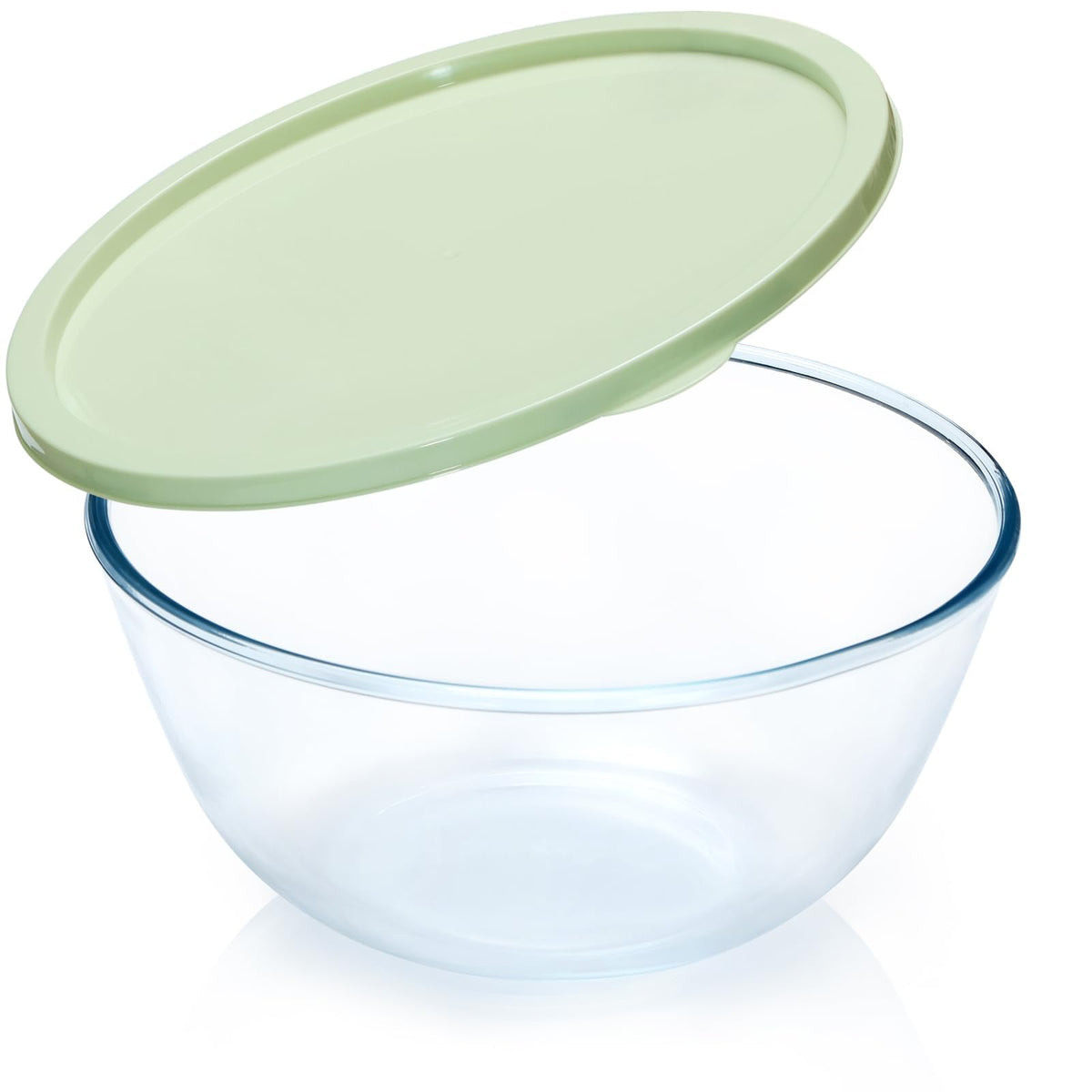 NUTRIUPS 4.7 quart borosilicate glass mixing bowl with lid, durable and heat resistant.