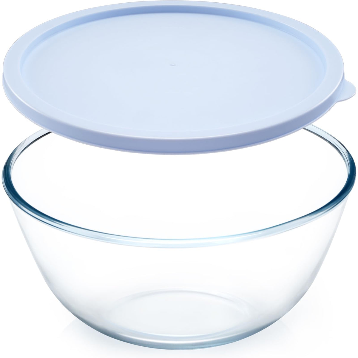 NutriUPS 4.7-quart glass mixing bowl with lid in Twilight Purple, ideal for prep and storage