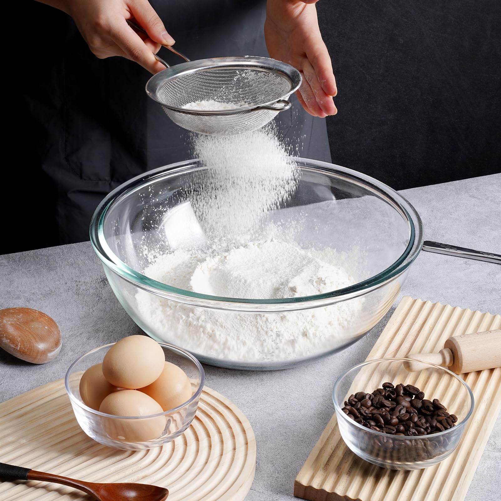 NutriUPS 6.3QT glass bowl on kitchen display for prep and entertaining.