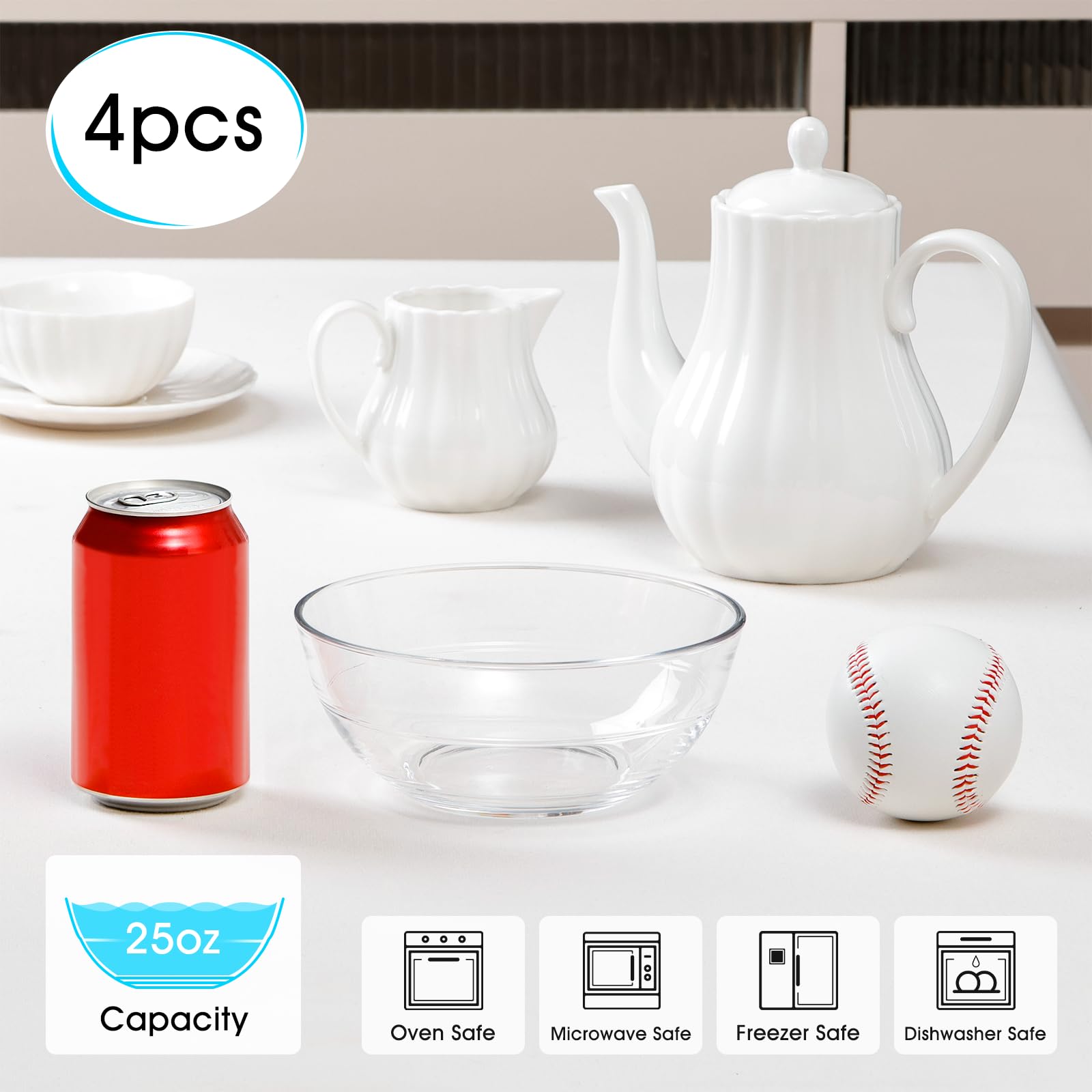 NUTRIUPS 6.6-inch glass bowls with sturdy bases for stable mixing.
