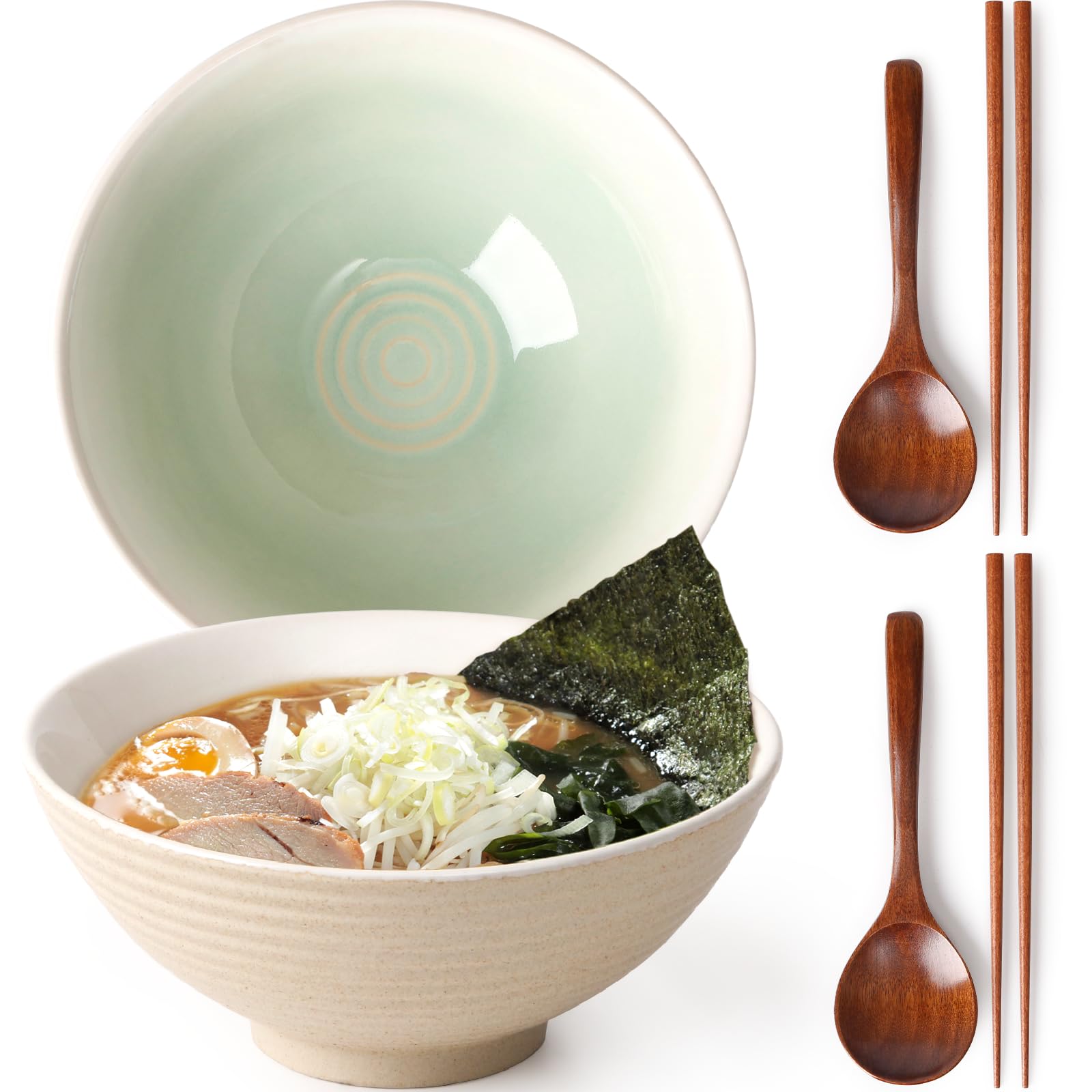 NUTRIUPS teal 8-inch ramen bowl set for generous portions and safe serving