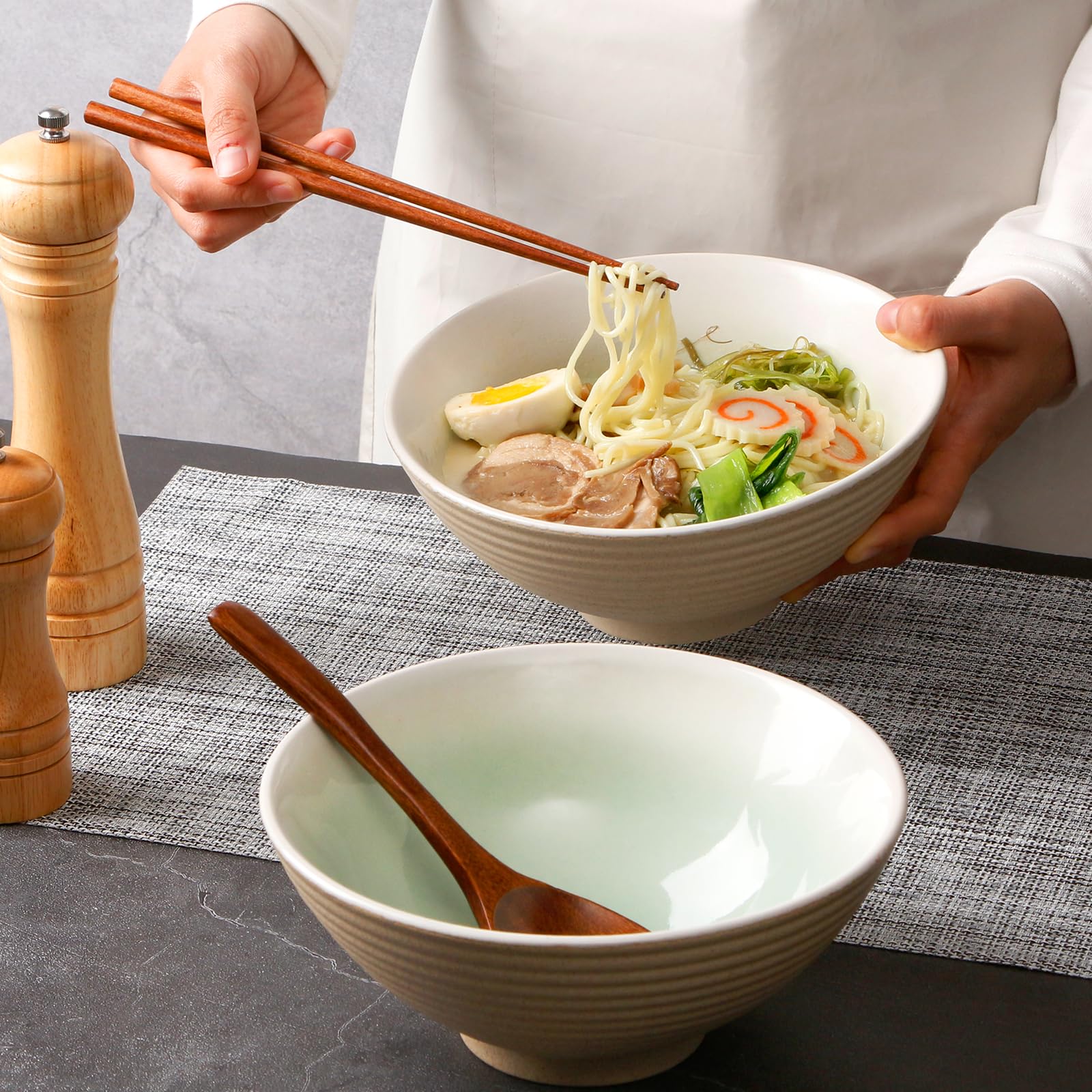 NUTRIUPS ceramic ramen bowl teal with kiln glaze artistry