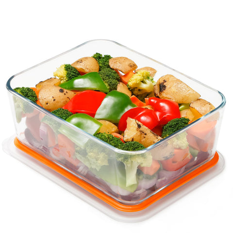 NutriUPS deep glass baking dish with lid ready for oven-to-fridge use.