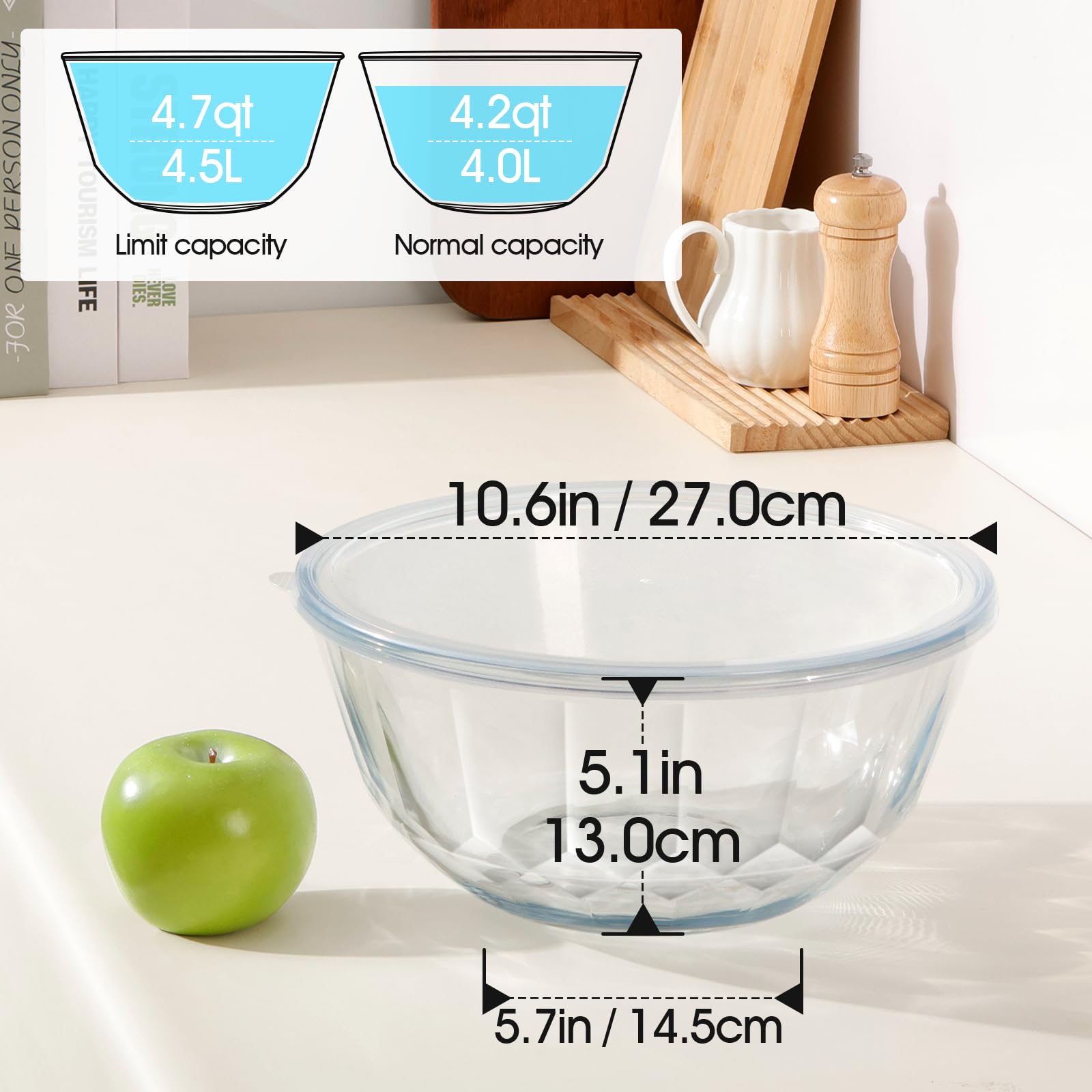 Nutriups deep glass mixing bowl ideal for mixing, chilling, and presenting salads.