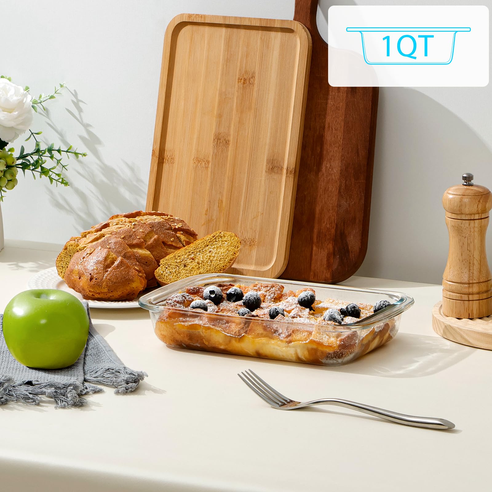 NutriUPS glass pan moves from freezer to oven, convenient for make-ahead meals.