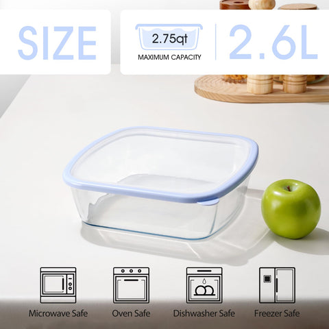 NUTRIUPS glass baking dish with curved square edges for easy handling.