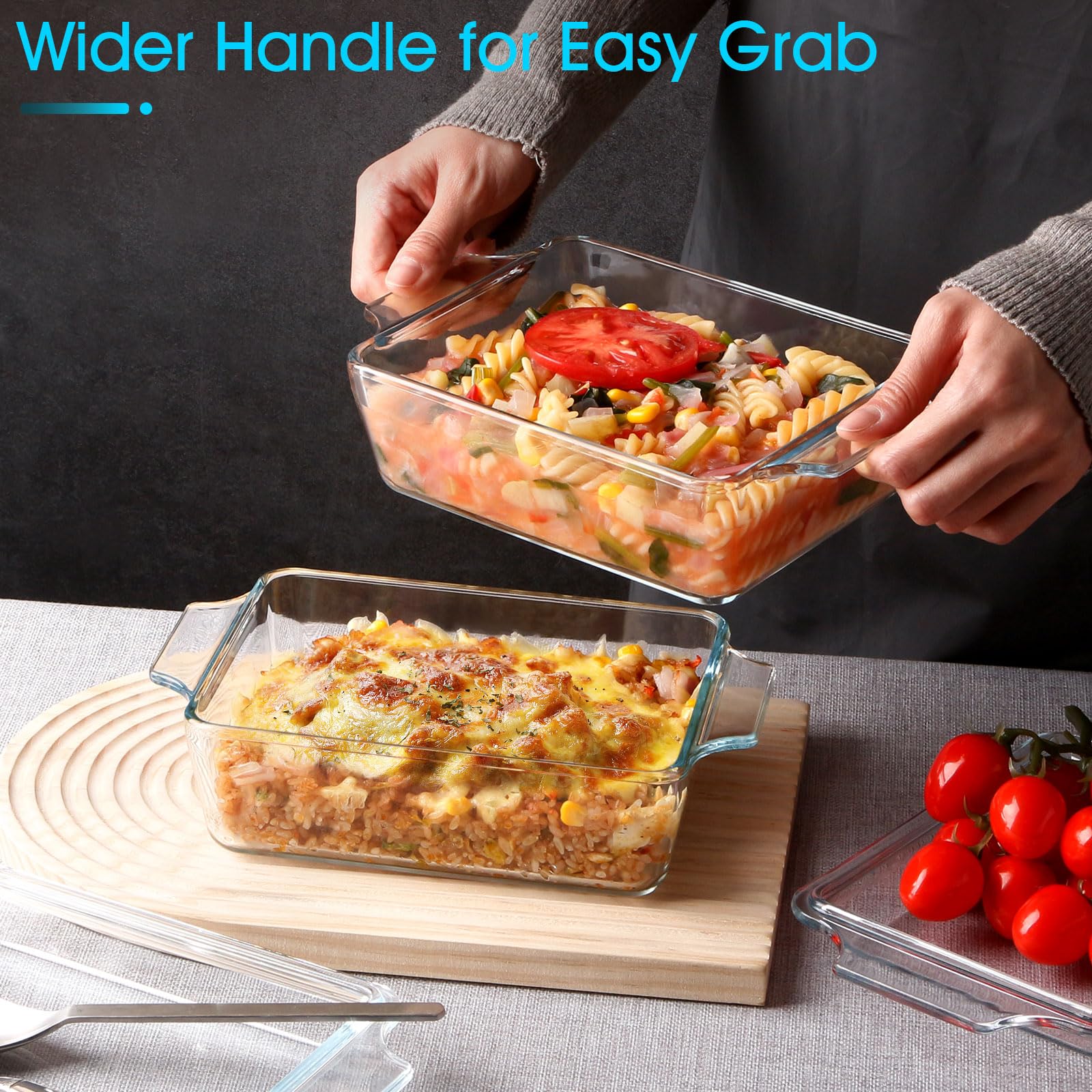 NUTRIUPS glass casserole with lid, oven-safe, perfect for roasting vegetables.