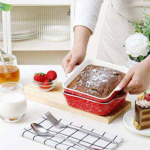 Oven-to-table convenience with stackable design for compact kitchen storage.