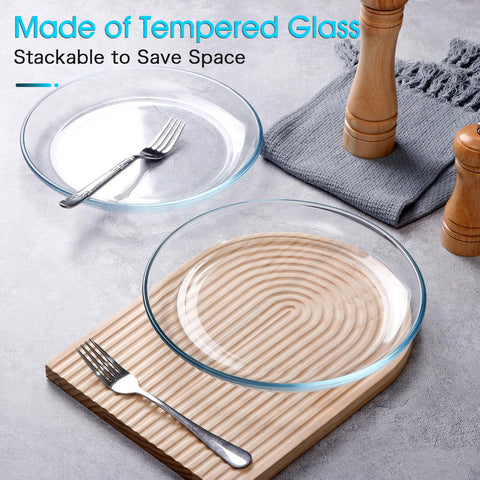 NUTRIUPS stackable glass plates save cabinet space and simplify storage.