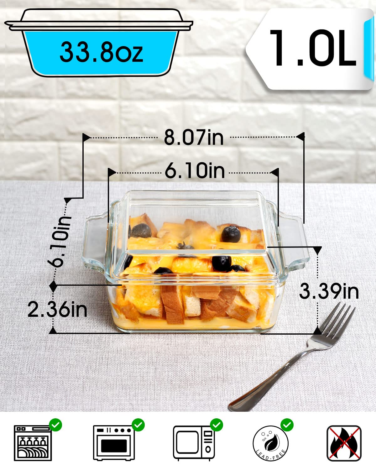 NUTRIUPS versatile casserole dish for casseroles, lasagna, and desserts.