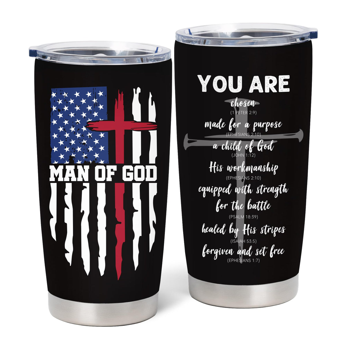 NVFCC Man of God 20oz coffee tumbler keeps beverages hot or cold on the go.