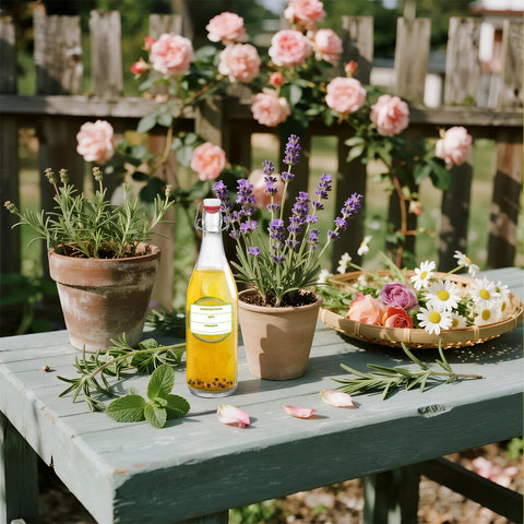 Glass bottles in use for mead, kombucha, or lemonade with NVioAsport kit.