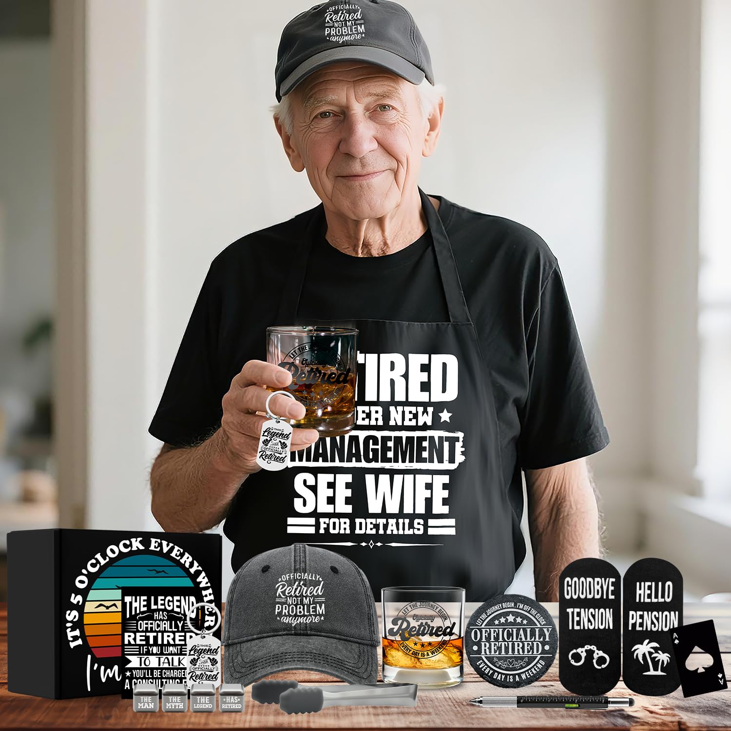 NVTROVI engraved whiskey stones with 'The Man' 'The Myth' 'The Legend' 'Has Retired'